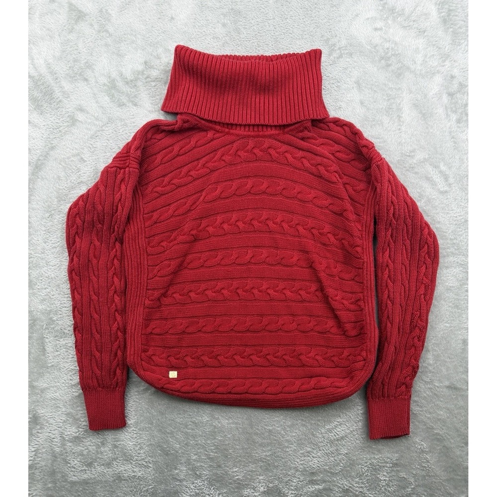 Lauren Ralph Lauren Sweater Red Turtleneck Cable Knit Women's Medium Petite
